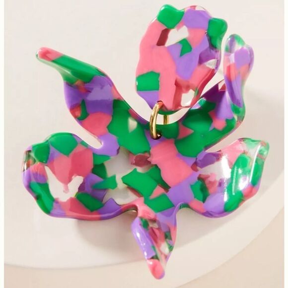 NWOT New Lele Sadoughi Lily Pink/Purple/Green Flower Post Earrings - Picture 2 of 7
